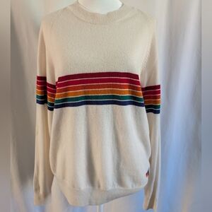 Aviator Nation Light Cashmere Snow 6-Stripe Rainbow Sweater Unisex Size Medium